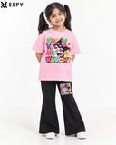 Trendy Kuromi Girls 2-Piece Co-Ord Set with Black Flared Pants