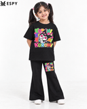 Trendy Kuromi Girls 2-Piece Co-Ord Set with Black Flared Pants