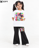 Trendy Kuromi Girls 2-Piece Co-Ord Set with Black Flared Pants