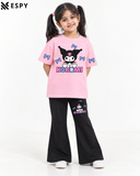 Trendy Kuromi Girls 2-Piece Co-Ord Set with Black Flared Pants