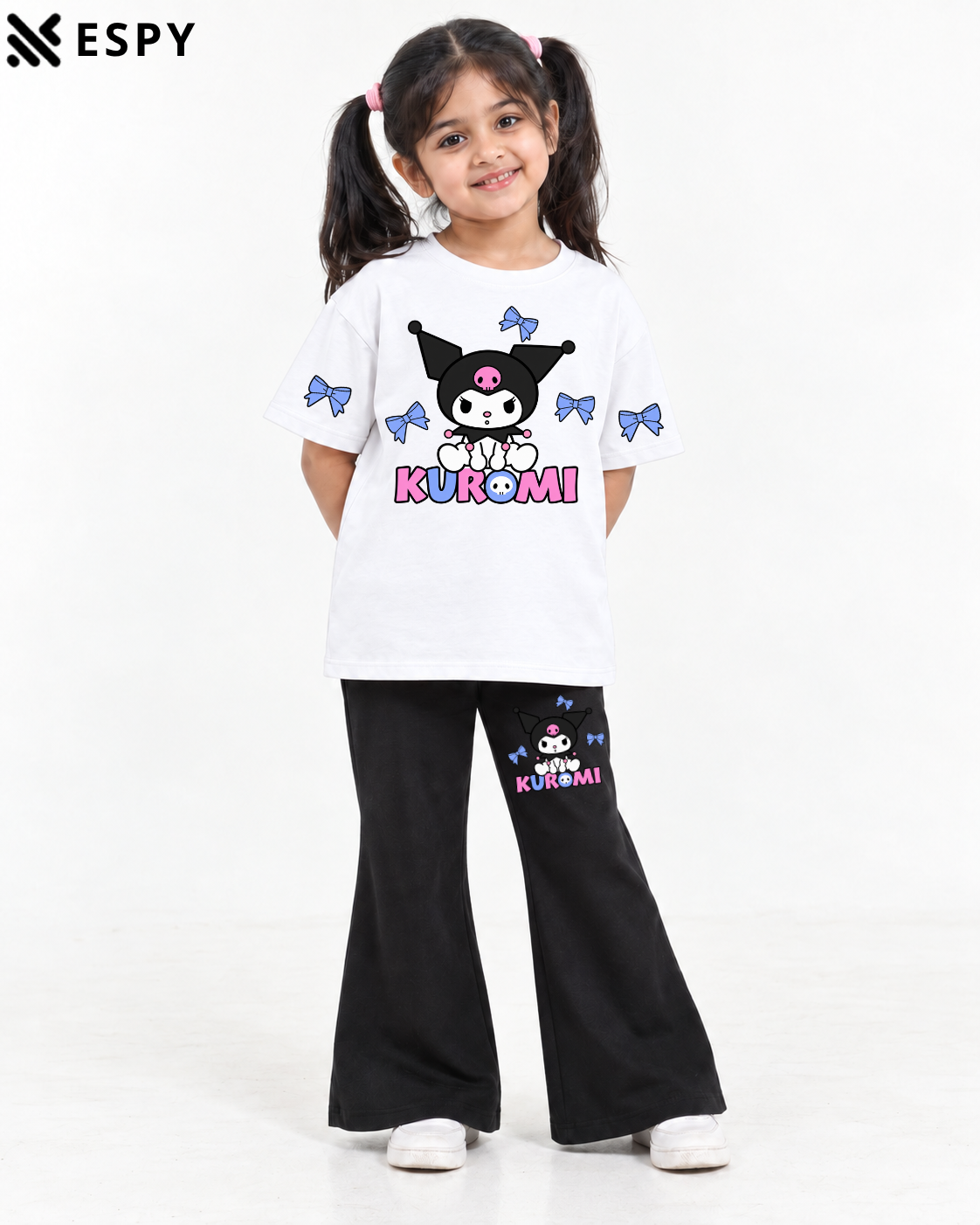 Trendy Kuromi Girls 2-Piece Co-Ord Set with Black Flared Pants