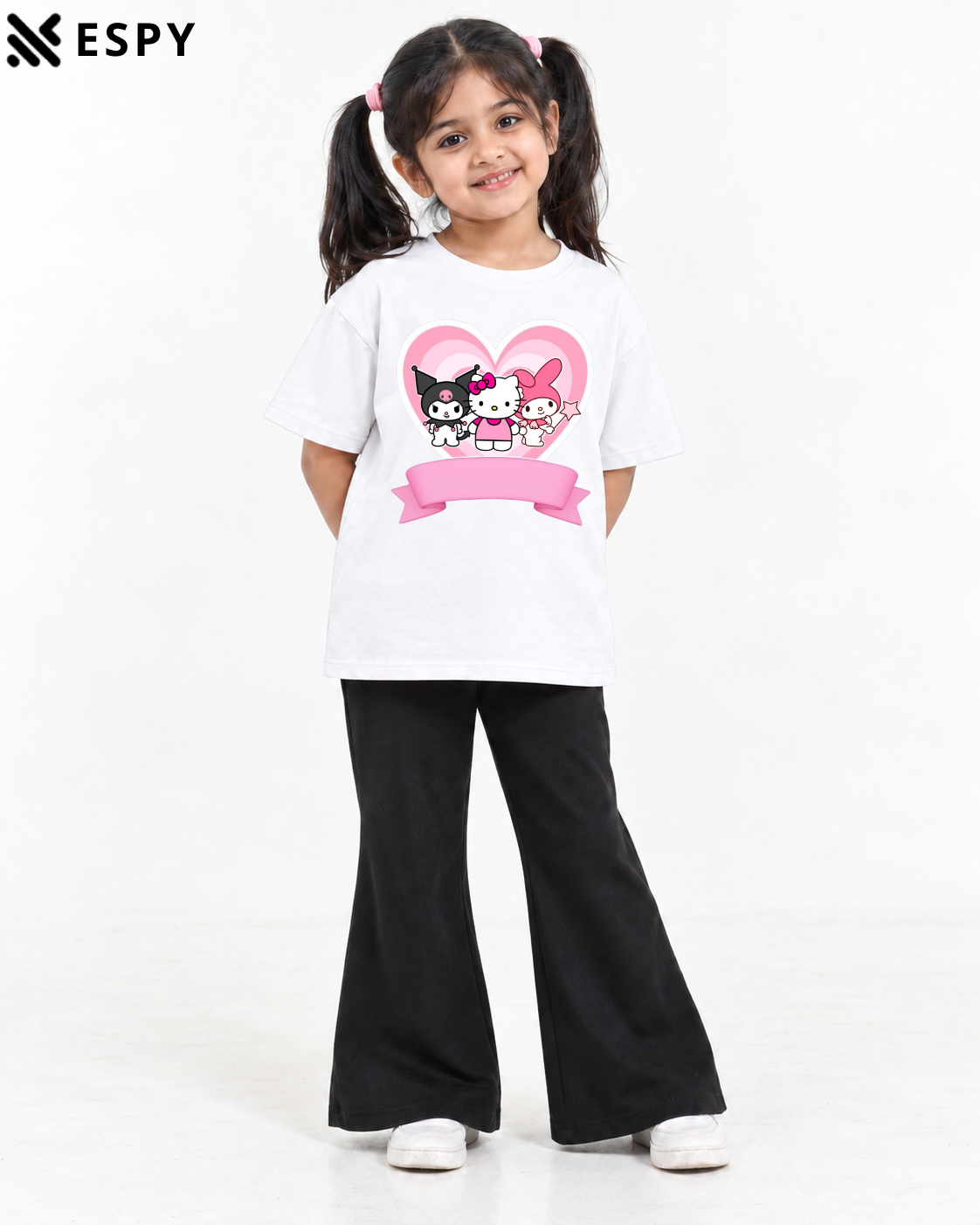 Trendy Kuromi Girls 2-Piece Co-Ord Set with Black Flared Pants