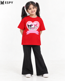 Trendy Kuromi Girls 2-Piece Co-Ord Set with Black Flared Pants