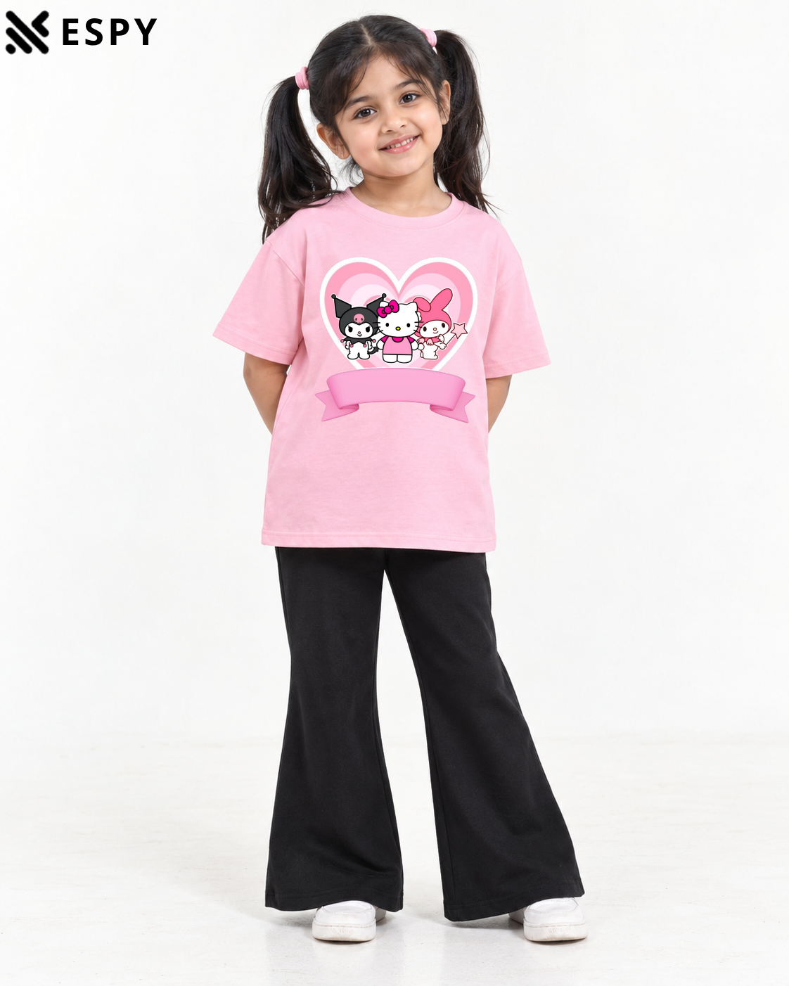 Trendy Kuromi Girls 2-Piece Co-Ord Set with Black Flared Pants