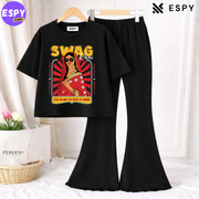 Trendy Women’s Co-Ord Set – Loose Fit Tee & Bootcut Pants