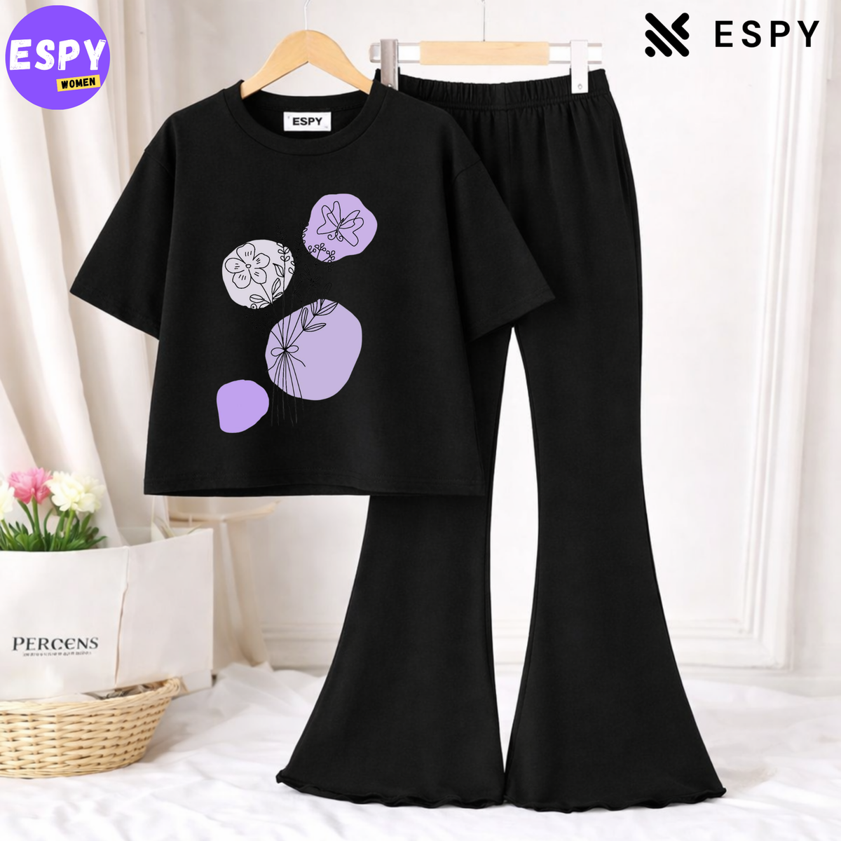 Trendy Women’s Co-Ord Set – Loose Fit Tee & Bootcut Pants
