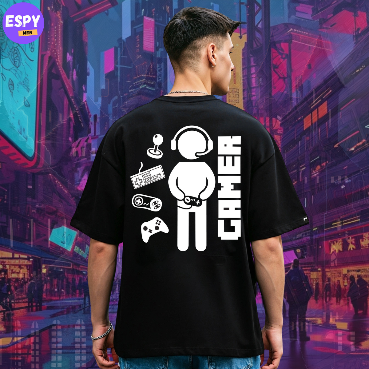 Buy Men's Black Graphic Printed Oversized T-shirt