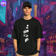 Buy Men's Black Graphic Printed Oversized T-shirt