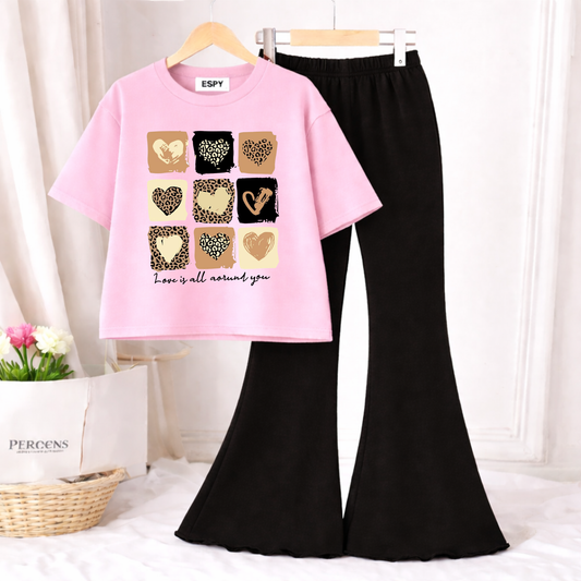 Trendy Women’s Co-Ord Set – Loose Fit Tee & Bootcut Pants