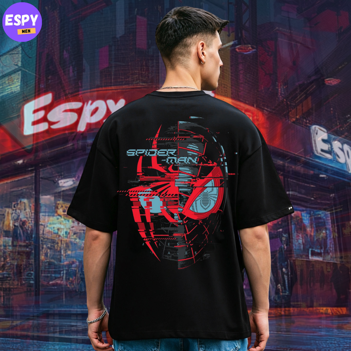 Buy Men's Black Spider man Graphic Printed Oversized T-shirt