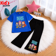 K-pop trendy Kids 2-Piece Outfit Set – Top & Black Flared Pants