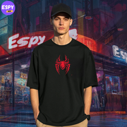 Buy Men's Black Spider man Graphic Printed Oversized T-shirt