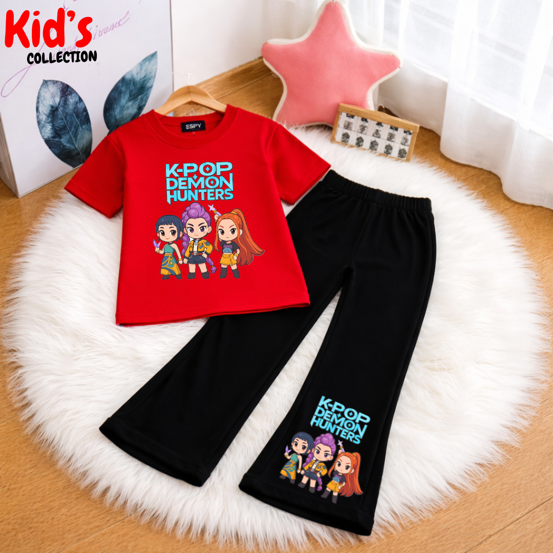 K-pop trendy Kids 2-Piece Outfit Set – Top & Black Flared Pants