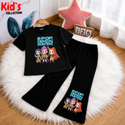 K-pop trendy Kids 2-Piece Outfit Set – Top & Black Flared Pants