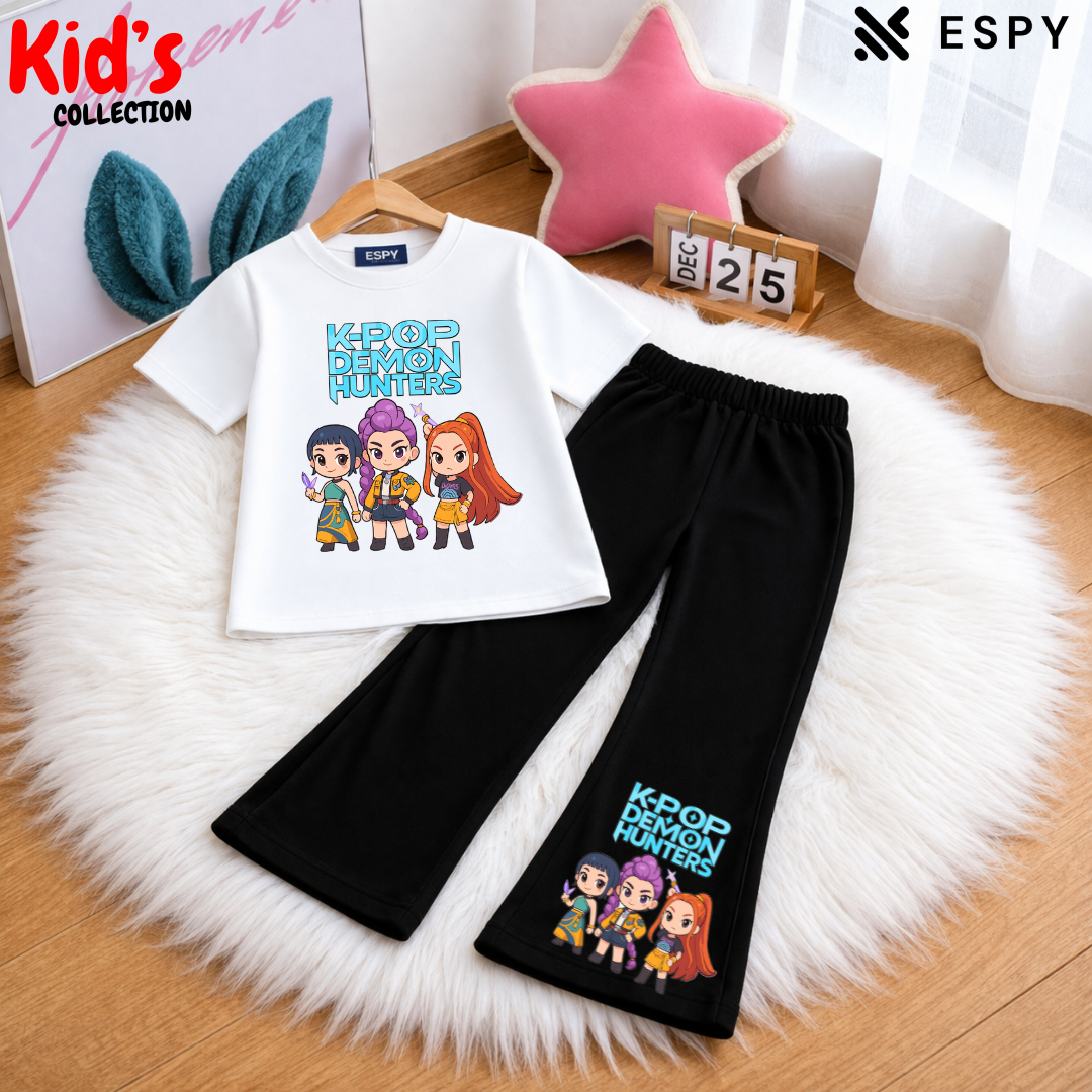 K-pop trendy Kids 2-Piece Outfit Set – Top & Black Flared Pants