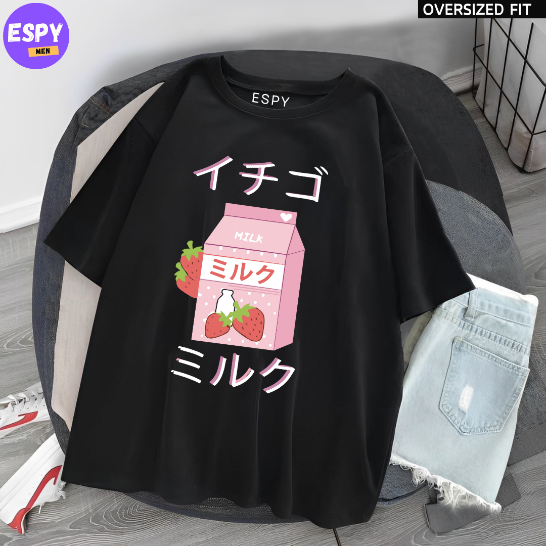 Kawaii - Oversized Printed Black T shirt