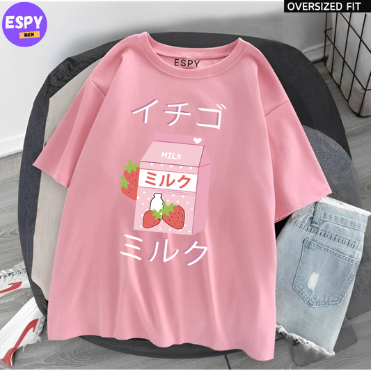 Kawaii - Oversized Printed Pink T shirt