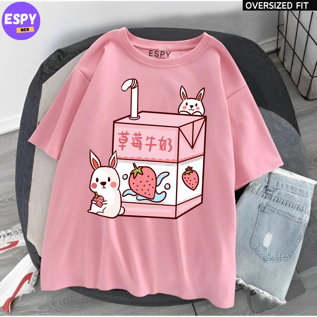 Kawaii - Oversized Printed Pink T shirt in bangladesh