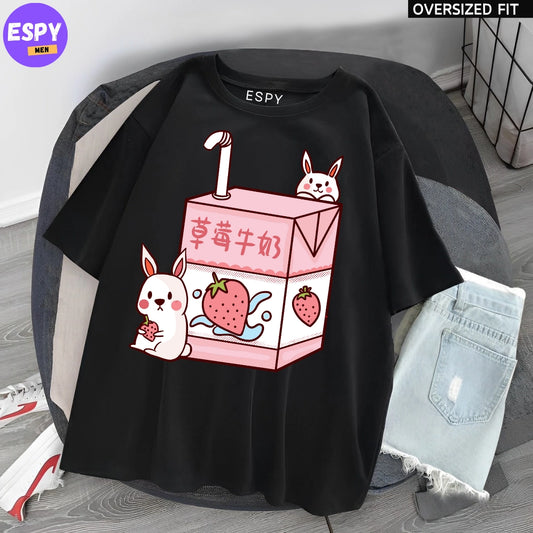 Kawaii - Oversized Printed Black T shirt