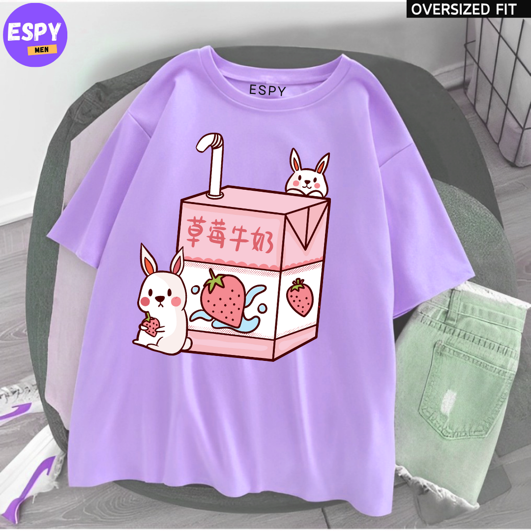 Kawaii - Oversized Printed Lavender T shirt