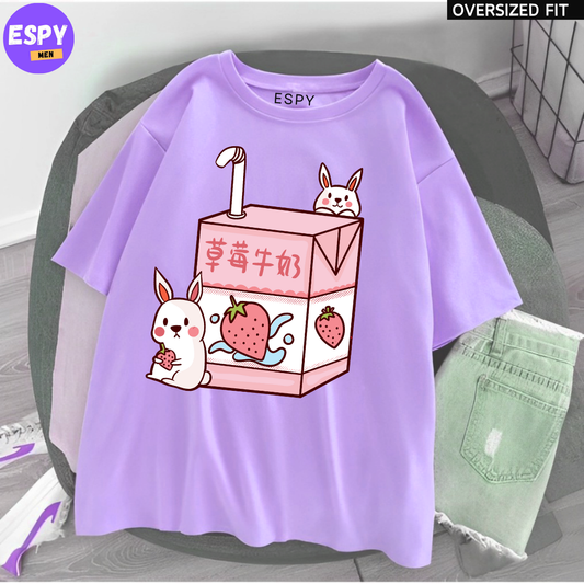 Kawaii - Oversized Printed Lavender T shirt