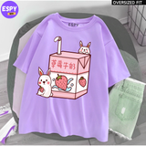 Kawaii - Oversized Printed Lavender T shirt