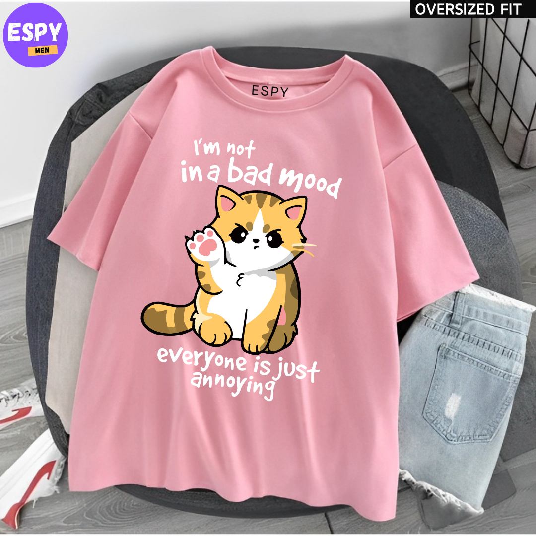 Kawaii - Oversized Printed Pink T shirt