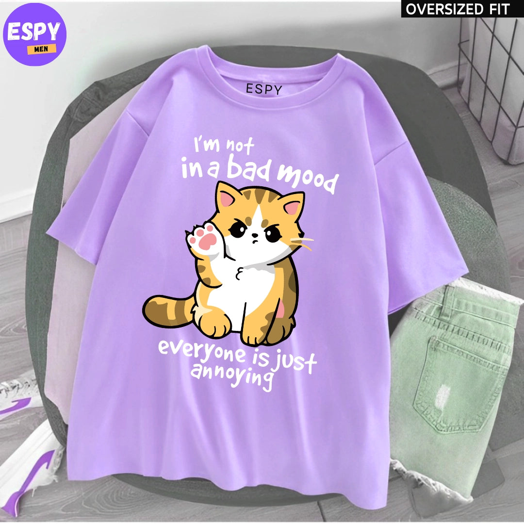 Kawaii - Oversized Printed Lavender T shirt