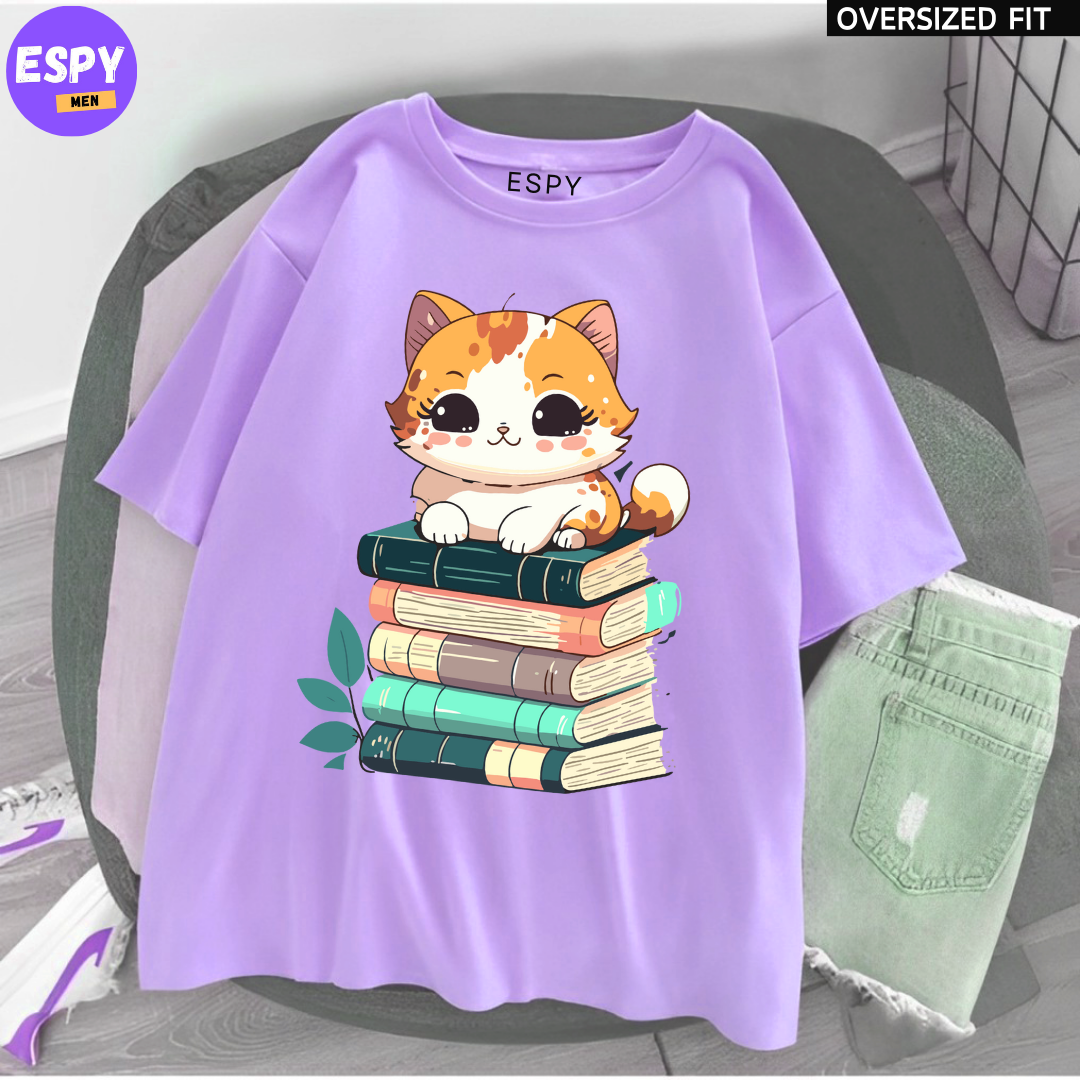 Kawaii - Oversized Printed Lavender T shirt