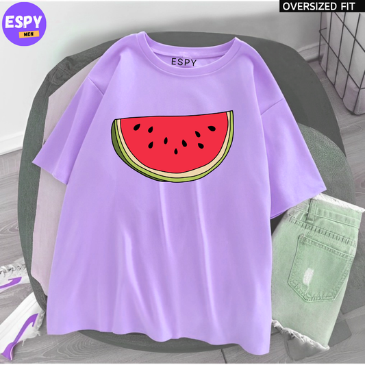 Kawaii - Oversized Printed Lavender T shirt