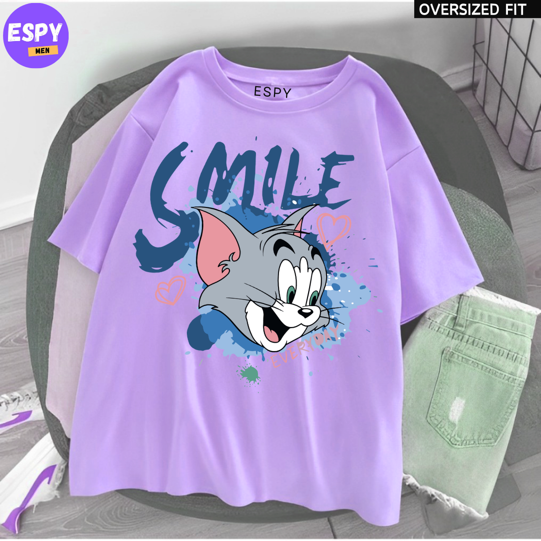 Kawaii - Oversized Printed Lavender T shirt