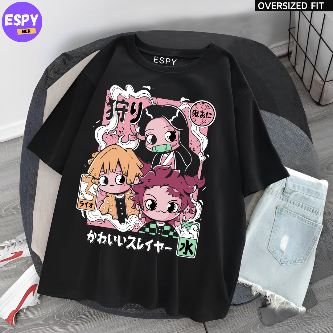 Kawaii - Oversized Printed Black T shirt