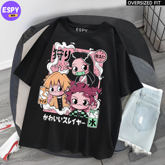 Kawaii - Oversized Printed Black T shirt