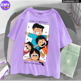 Kawaii - Oversized Printed Lavender T shirt