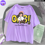 Kawaii - Oversized Printed Lavender T shirt