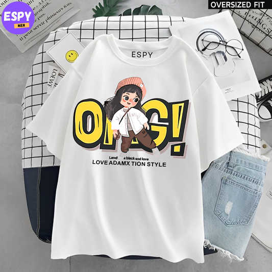 Kawaii - Oversized Printed White T shirt