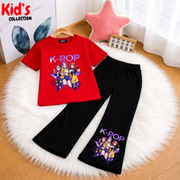 Trendy Kids K-POP 2-Piece Outfit Set – Top & Black Flared Pants