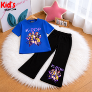 Trendy Kids K-POP 2-Piece Outfit Set – Top & Black Flared Pants