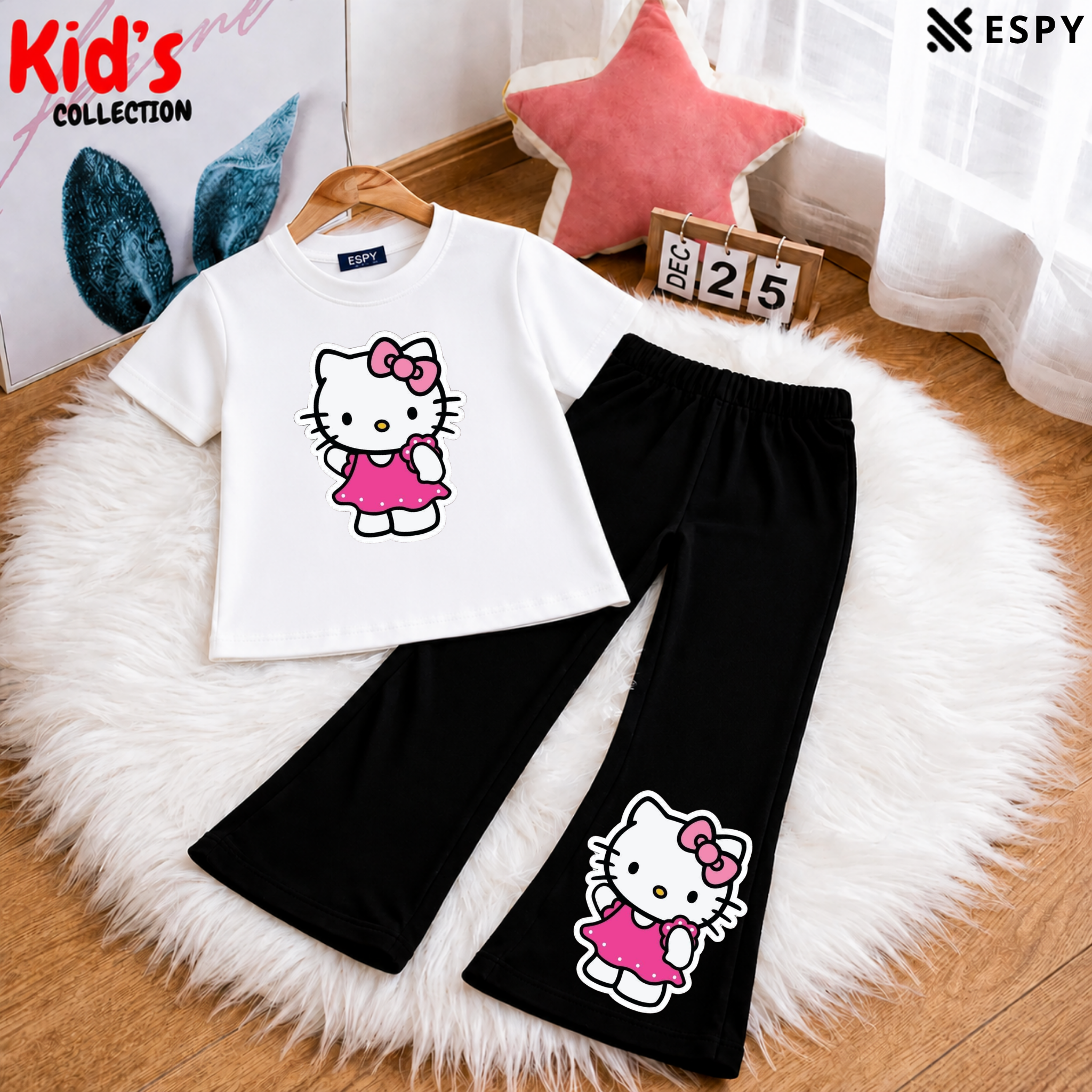 Trendy Kids 2-Piece Outfit Set – Top & Black Flared Pants