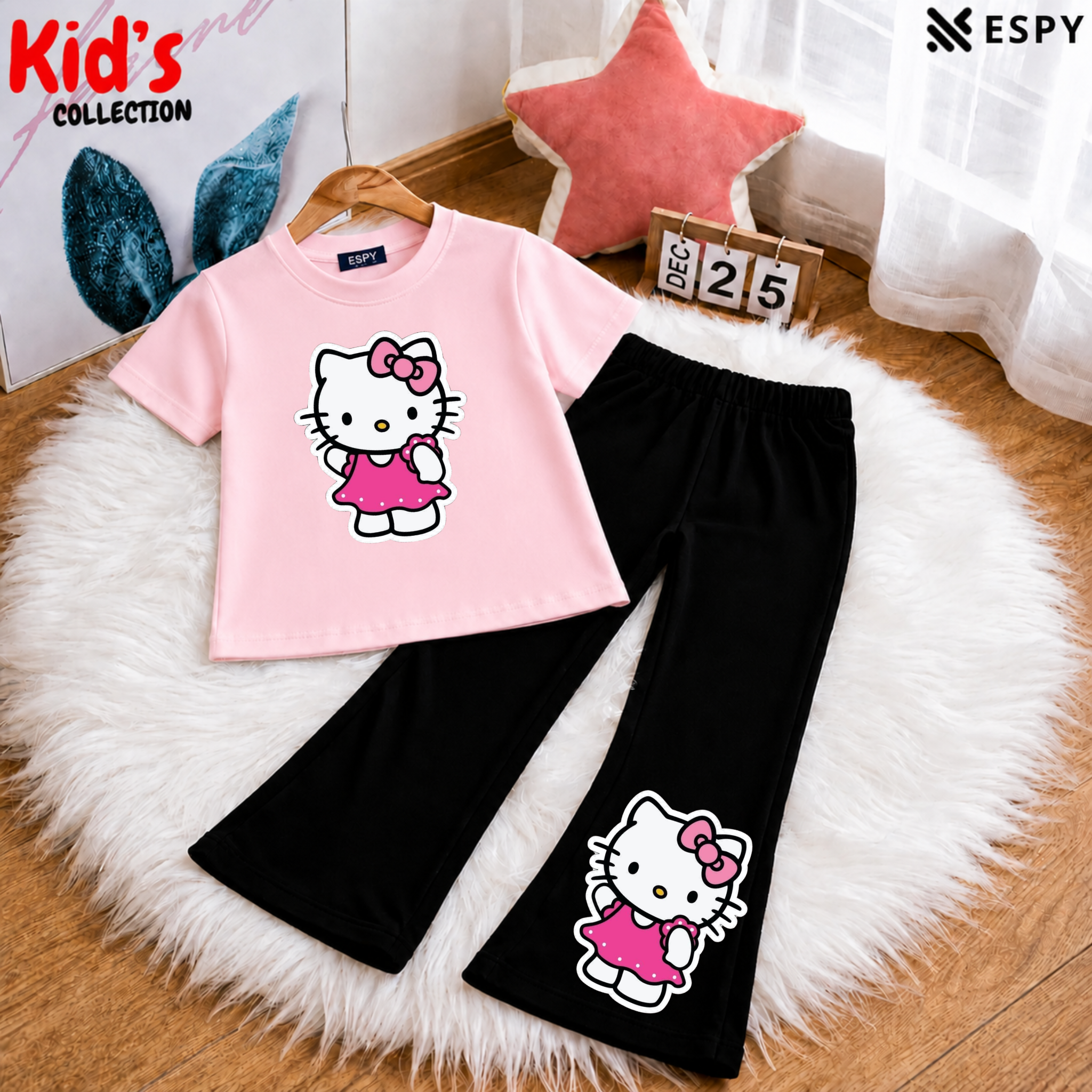 Trendy Kids 2-Piece Outfit Set – Top & Black Flared Pants