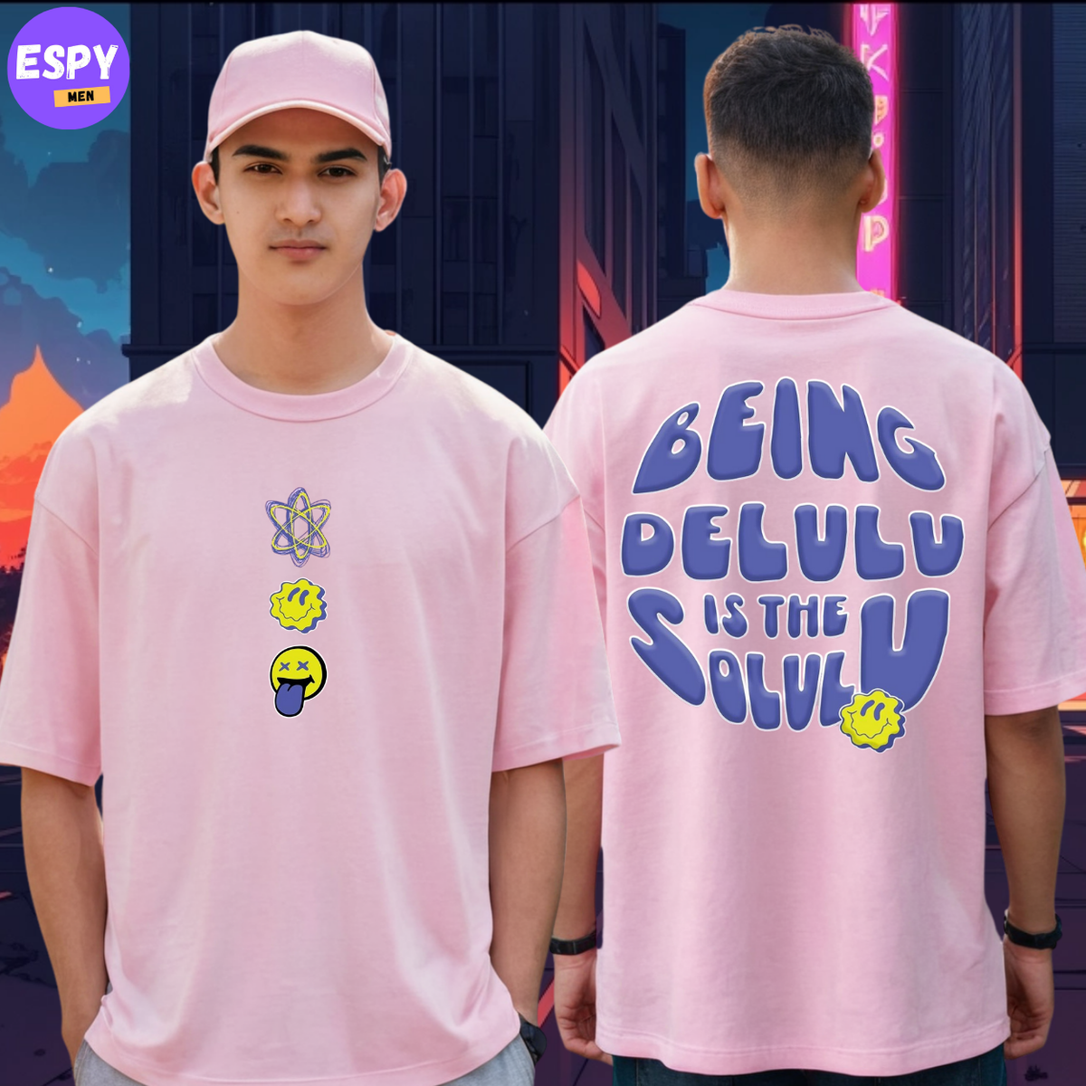Buy Men's Pink  Graphic Printed Oversized T-shirt