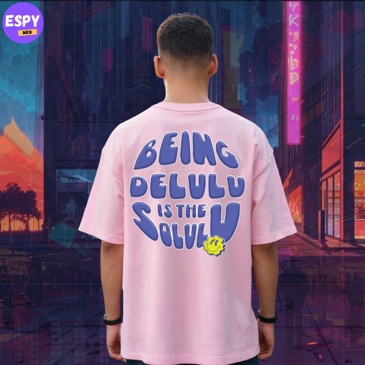 Buy Men's Pink  Graphic Printed Oversized T-shirt