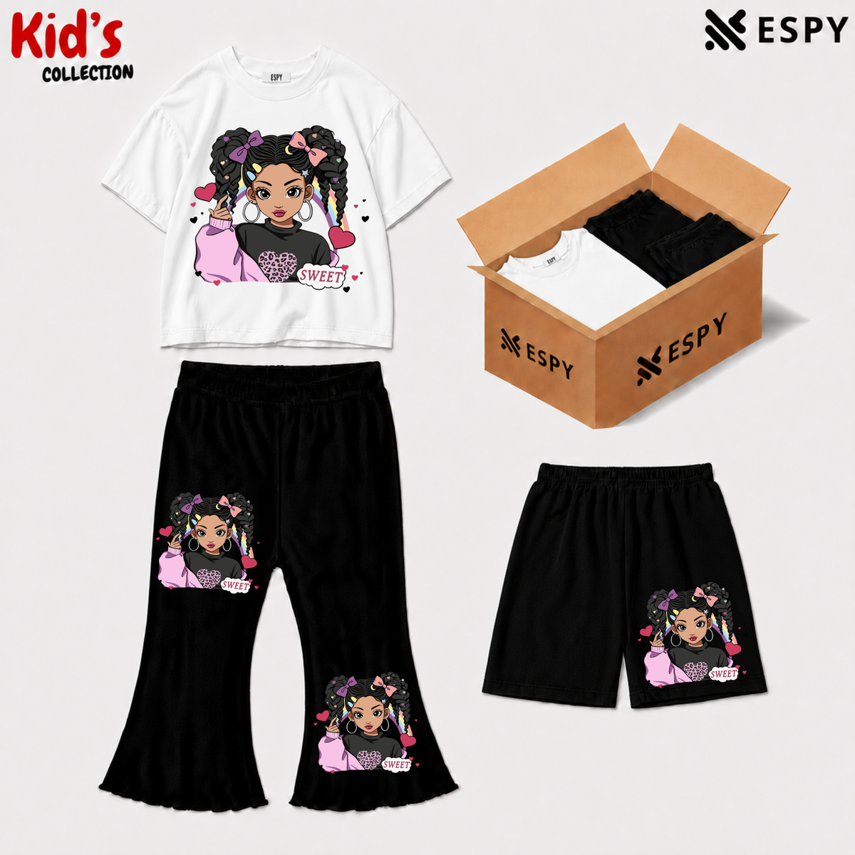 Kids 3-Piece Outfit Bundle Set – T-Shirt, Flared Pant & Shorts