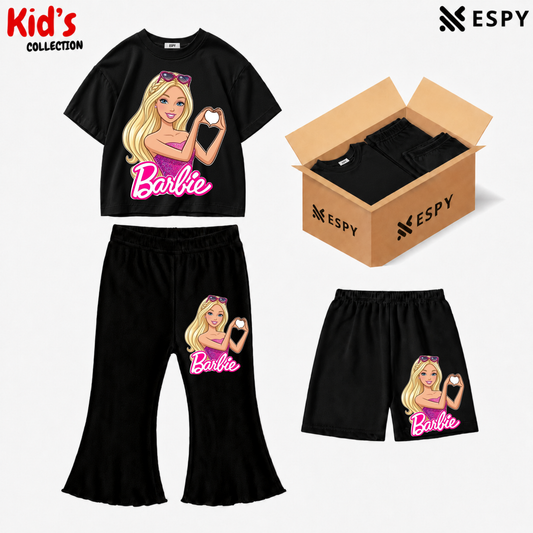 Kids 3-Piece Outfit Bundle Set – T-Shirt, Flared Pant & Shorts