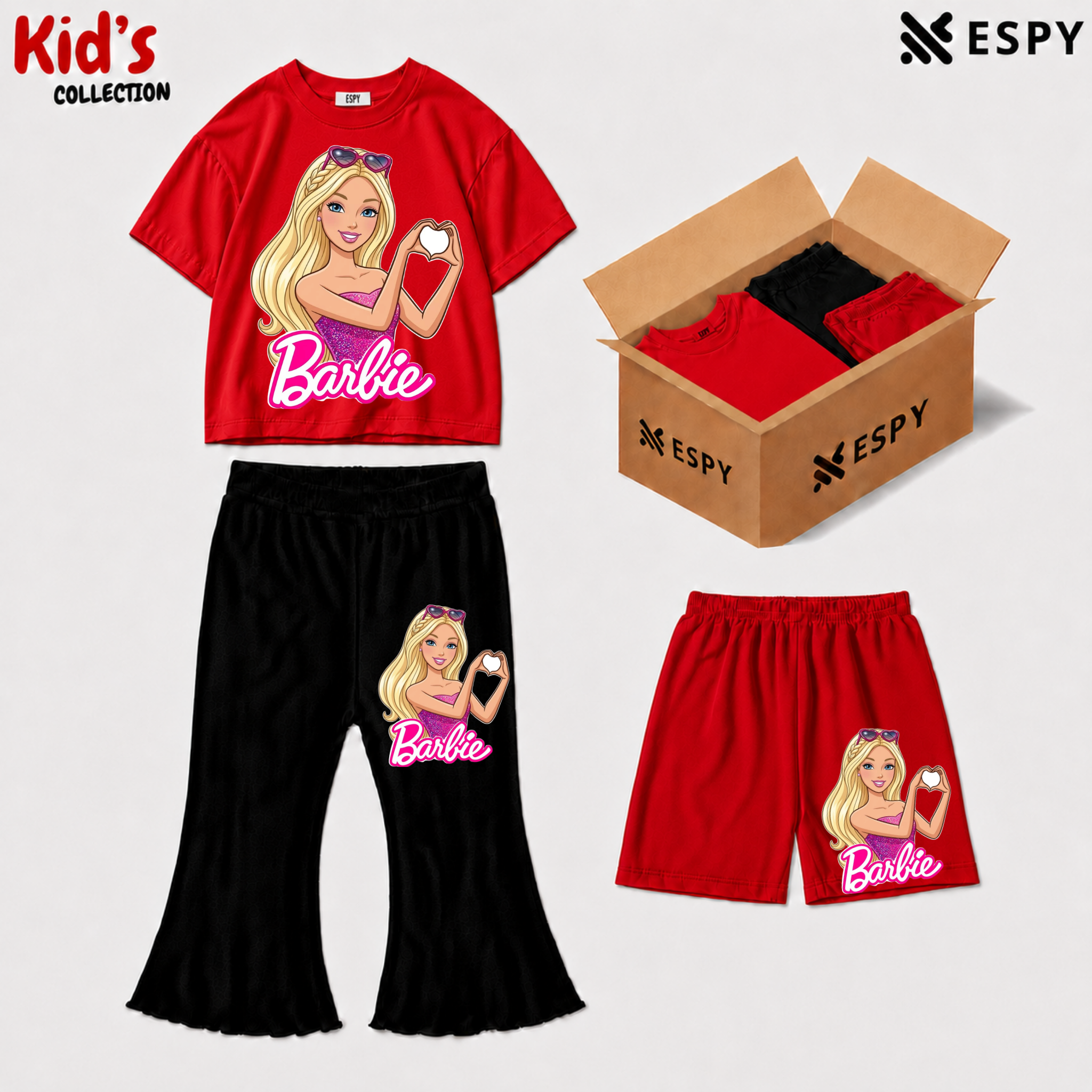 Kids 3-Piece Outfit Bundle Set – T-Shirt, Flared Pant & Shorts