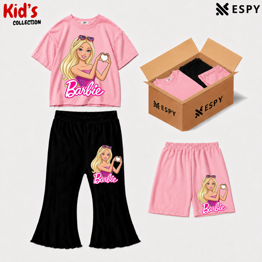 Kids 3-Piece Outfit Bundle Set – T-Shirt, Flared Pant & Shorts