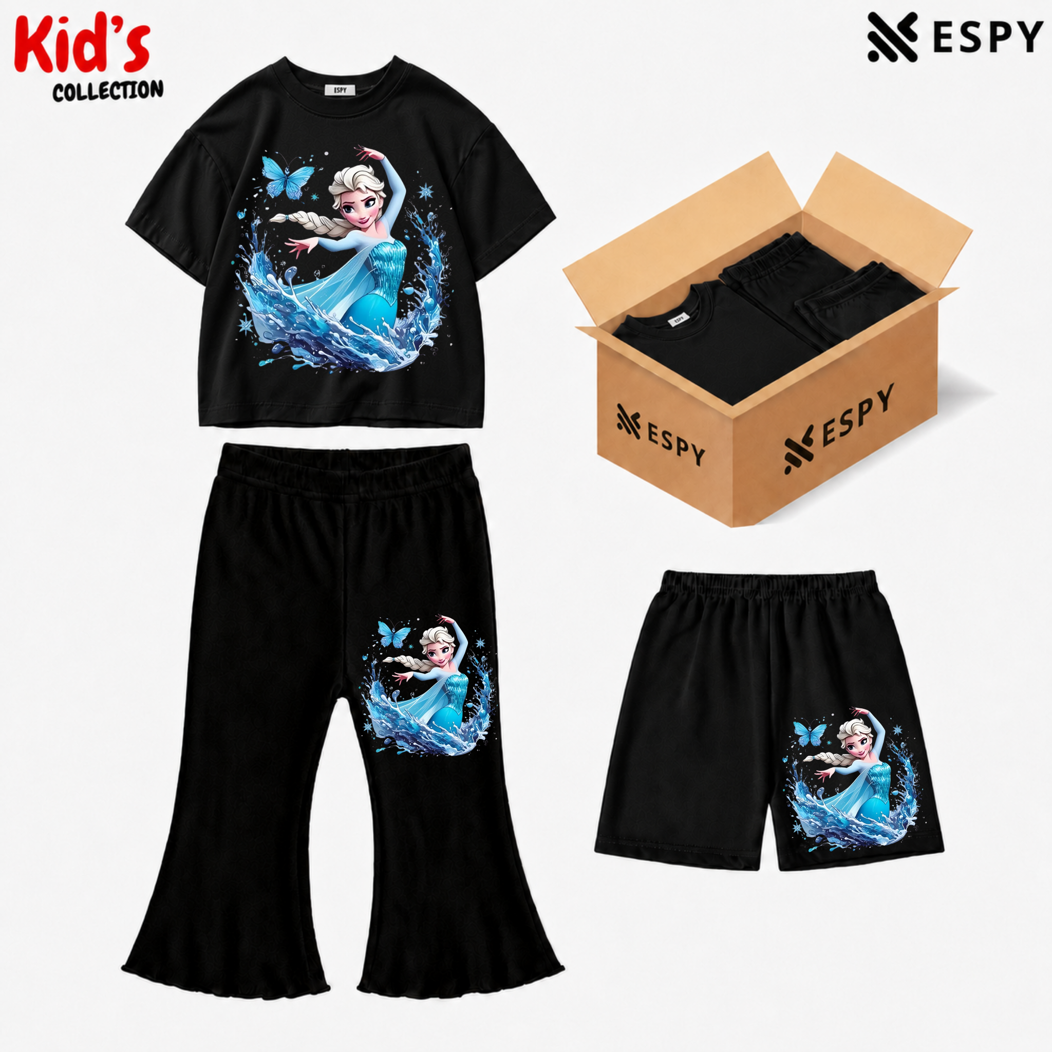 Kids 3-Piece Outfit Bundle Set – T-Shirt, Flared Pant & Shorts