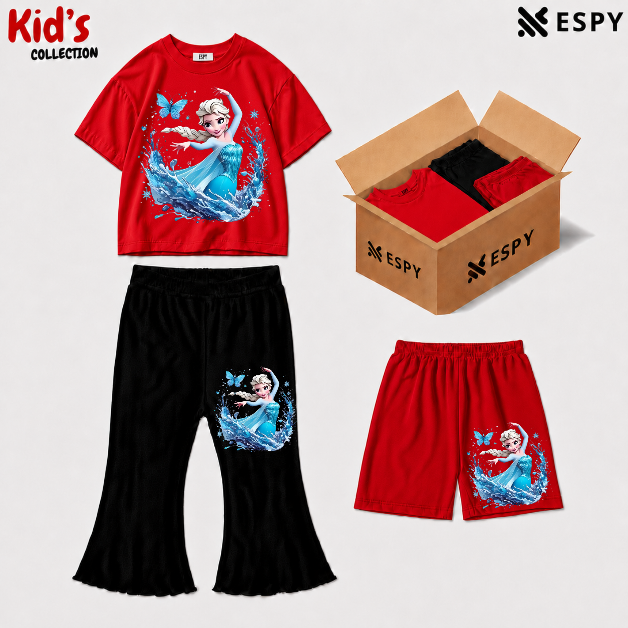 Kids 3-Piece Outfit Bundle Set – T-Shirt, Flared Pant & Shorts