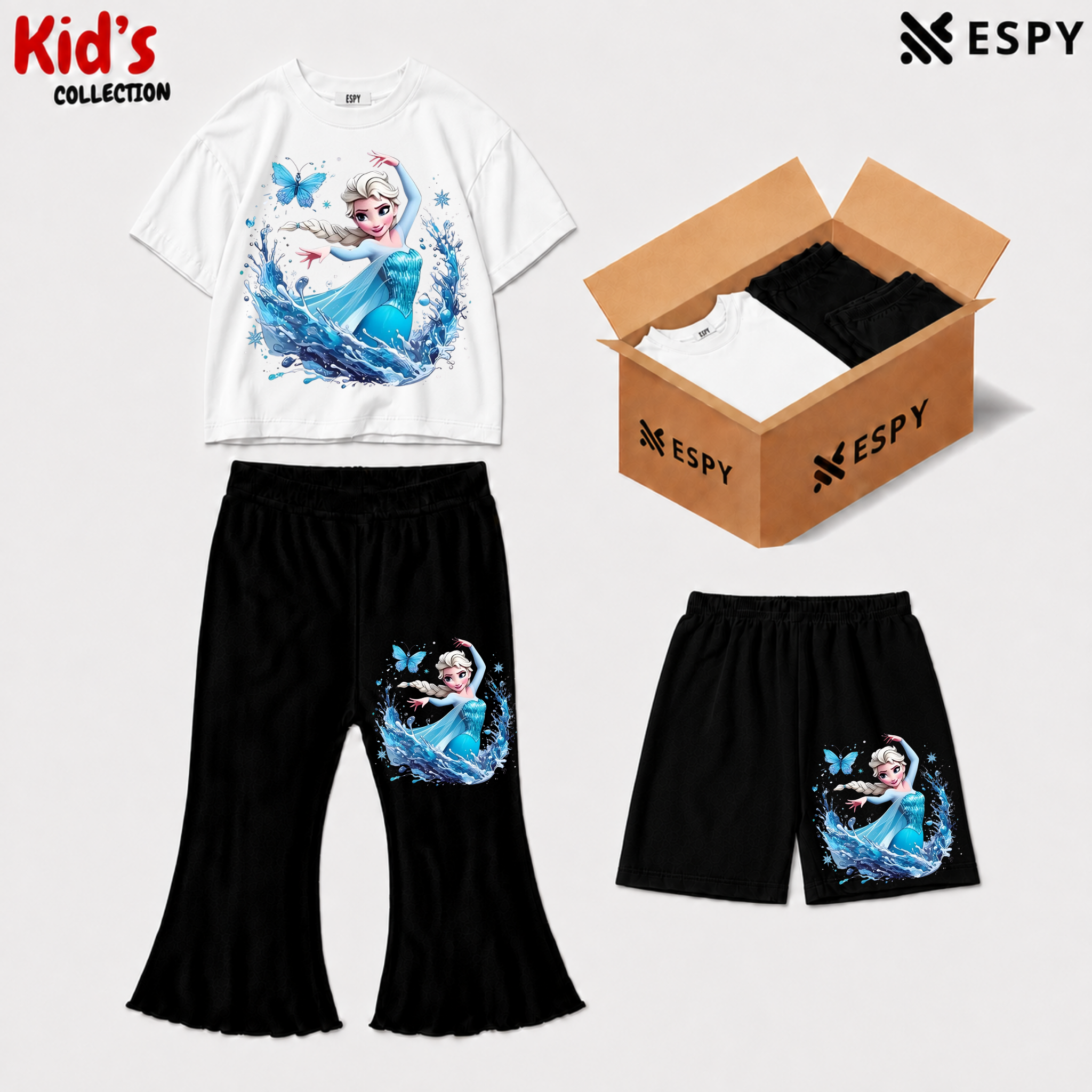 Kids 3-Piece Outfit Bundle Set – T-Shirt, Flared Pant & Shorts