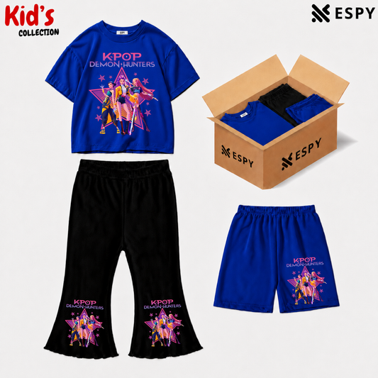 Kids 3-Piece Outfit Bundle Set – T-Shirt, Flared Pant & Shorts